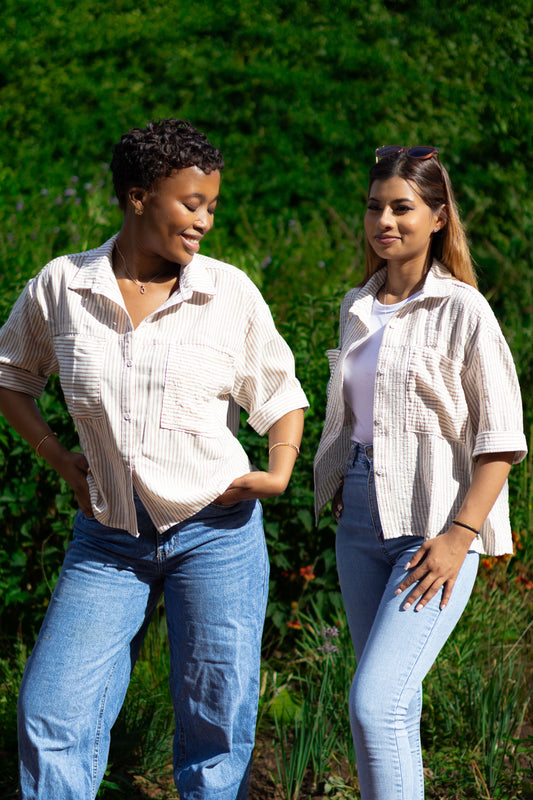 Short Sleeve Pin Stripe Button Down Shirt