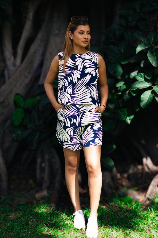 Navy Blue and White Two-Piece