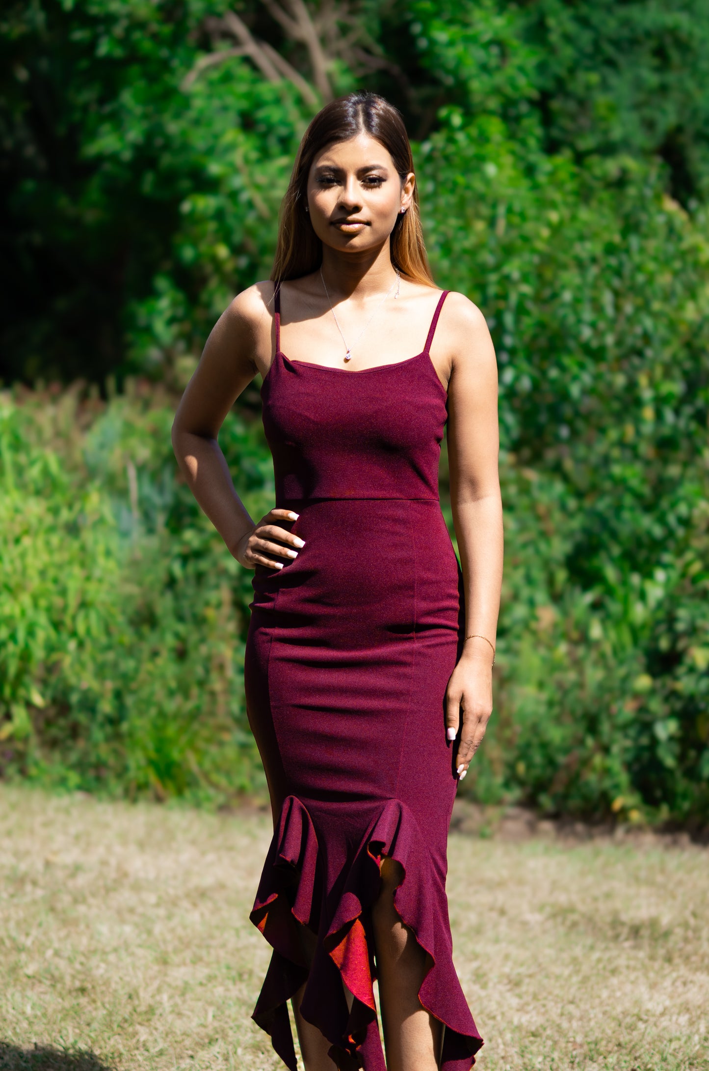 Strappy Long Dress with Frills