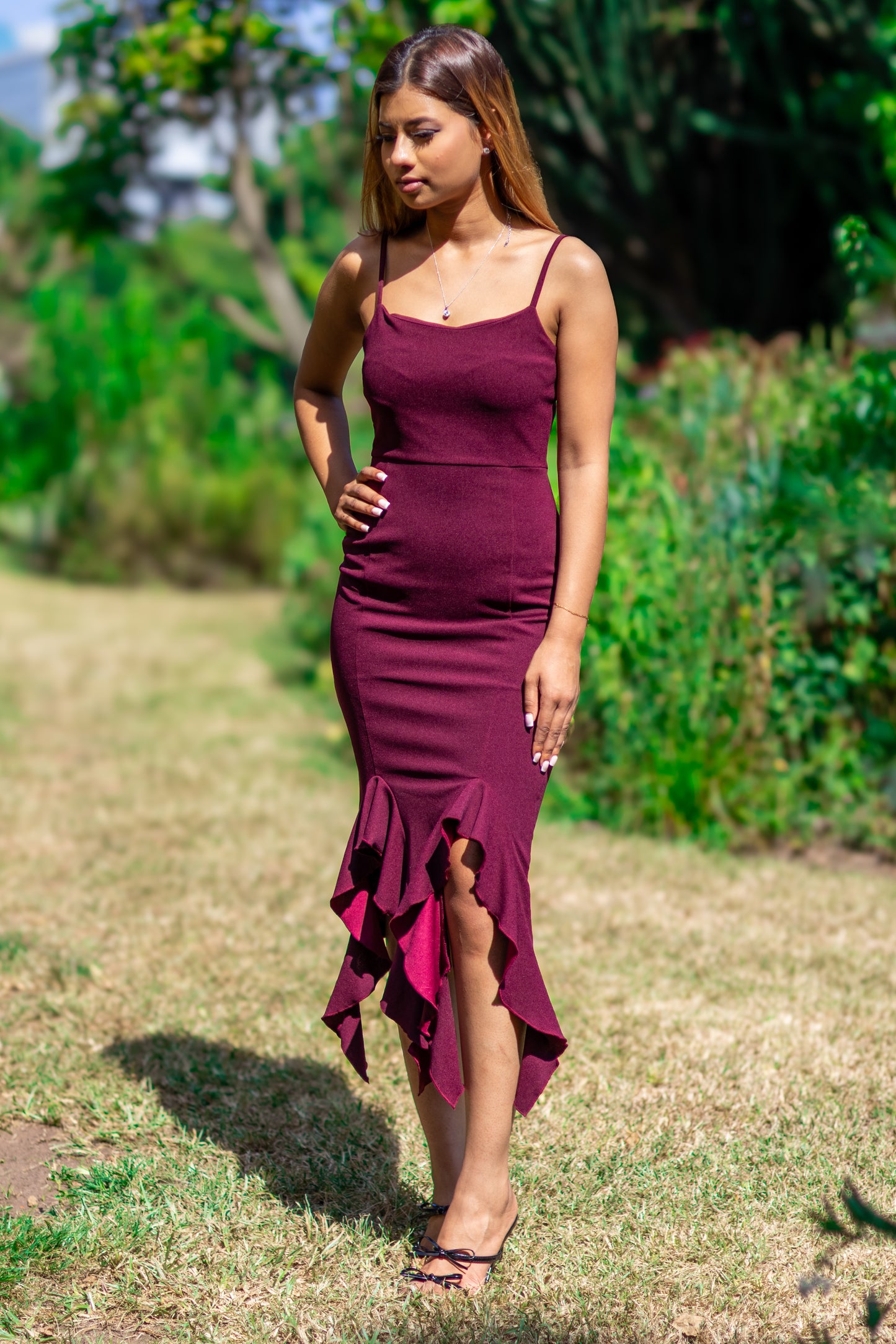 Strappy Long Dress with Frills