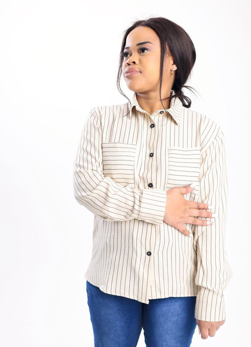 Long Sleeve Pin Stripe Button Down Shirt